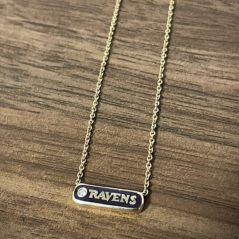Mini Baltimore Ravens Purple Bar Necklace with Diamond - 14k Gold